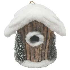 New Christmas Forever BIRDHOUSE SNOWED/RATTAN 7″ NATURAL/BIRCH LOOK