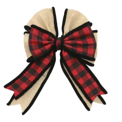 Sale Christmas Forever BOW RED/ BLACK PLAID & BURLAP 11″ X 8″