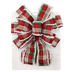 Best Christmas Forever BOW TREE TOPPER 11″ X 31″ RED/GOLD COLORFUL PLAID WITH VELVET TRIM