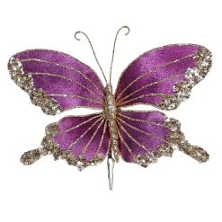 Sale Christmas Forever BUTTERFLY PURPLE 9″x5.5″ VELVET W/ CHAMPAGNE GLITTER & SEQUIN W/ CLIP