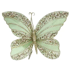 Christmas Forever BUTTERFLY SAGE GREEN/CHAMPAGNE 7.8X7.5″ GLITTER VELVET
