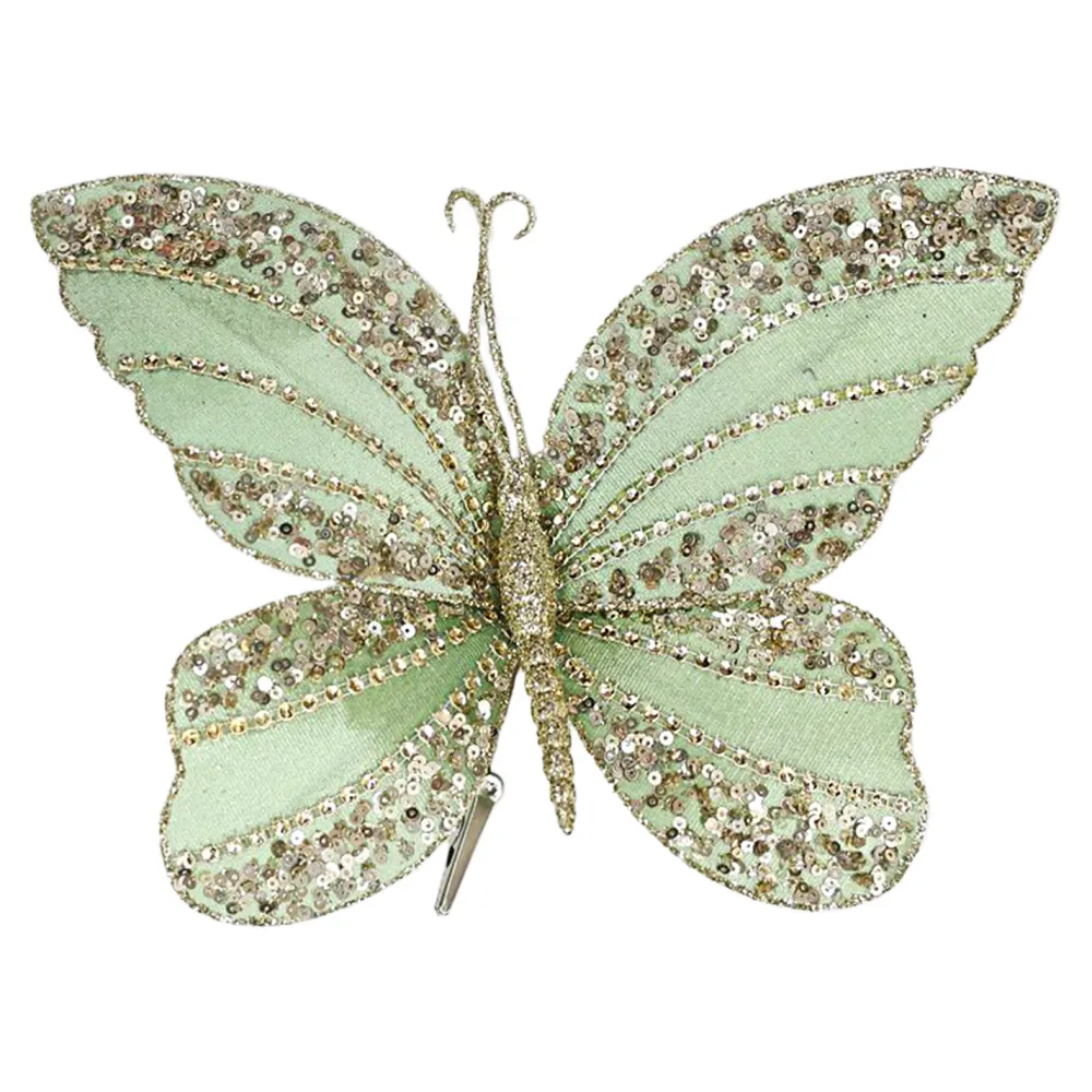 Christmas Forever BUTTERFLY SAGE GREEN/CHAMPAGNE 7.8X7.5″ GLITTER VELVET