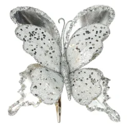 Outlet Christmas Forever BUTTERFLY SILVER 8.2X7.8″ LEATHER METALLIC GLITTER
