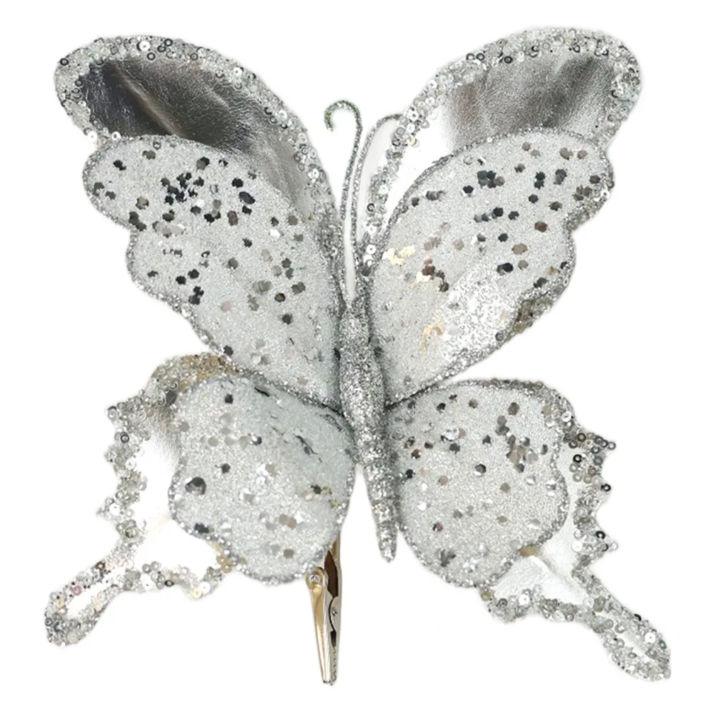 Outlet Christmas Forever BUTTERFLY SILVER 8.2X7.8″ LEATHER METALLIC GLITTER