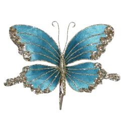 Best Christmas Forever BUTTERFLY TEAL 9″ X 5.5″ VELVET W/ CHAMPAGNE GLITTER & SEQUINS W/ CLIP