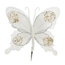 Online Christmas Forever BUTTERFLY WHITE 9.5″x6.5″ VELVET/SHEER W/ GLITTER & CLIP