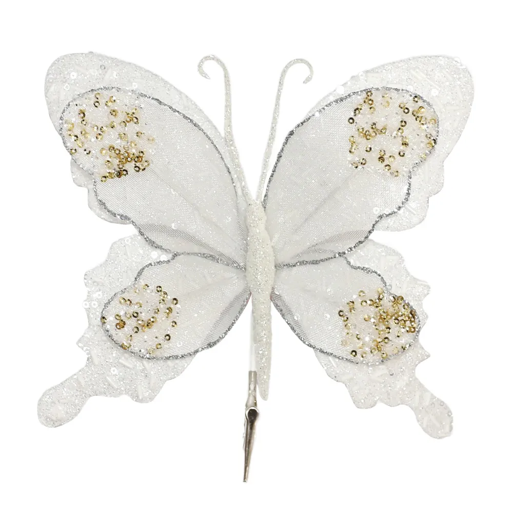 Online Christmas Forever BUTTERFLY WHITE 9.5″x6.5″ VELVET/SHEER W/ GLITTER & CLIP