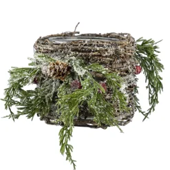 Hot Christmas Forever CANDLE HOLDER GLASS 5″ FROSTED TWIG & PINE
