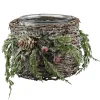 New Christmas Forever CANDLE HOLDER GLASS 6″ FROSTED TWIG & PINE