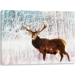 Online Christmas Forever CANVAS 16″ X 12″ LED – REINDEER WINTER SCENE
