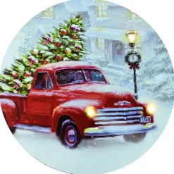 Outlet Christmas Forever CANVAS ROUND 16″ DIA 6 LED RED CAR W/ XMAS TREE (TMR)