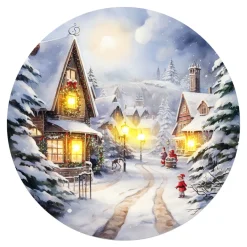 Clearance Christmas Forever CANVAS ROUND 12″x12″ LIGHT UP VILLAGE 5PCS LED+6/18TIMER