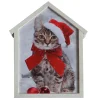 Clearance Christmas Forever CANVAS W/ FRAME 12″X15″20 LED CAT W/ SANTA HAT W/TIMER