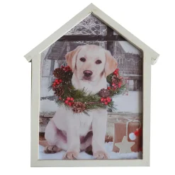 Discount Christmas Forever CANVAS W/ FRAME 12″X15″20 LED DOG W/ WREATH W/TIMER