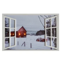 Online Christmas Forever CANVAS W/ FRAME 35″X24″4 LED SNOWY FARM/ BARN SCENE W/TIMER