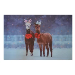 Outlet Christmas Forever CANVAS 16″X12″ 40 FIBERS 2 LLAMA W/TIMER