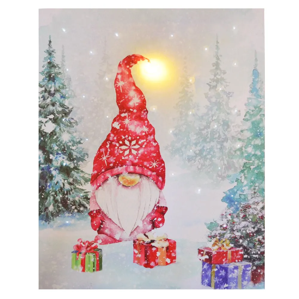 Sale Christmas Forever CANVAS 12″X16″ 1 LED+30 FBR GNOME SNOWY SCENE W/TIMER