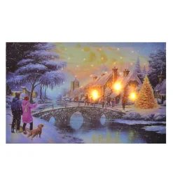 Online Christmas Forever CANVAS 24″X16″ 3 LED+40 FBR XMAS VILLAGE& BRIDGE W/TIMER