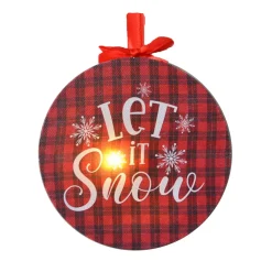 Outlet Christmas Forever CANVAS 5″X5″ 1 LED PLAID W/ “LET IT SNOW”