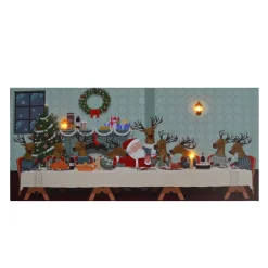 Outlet Christmas Forever CANVAS 24″X12″ 3 LED REINDEER & SANTA DINNER W/TIMER
