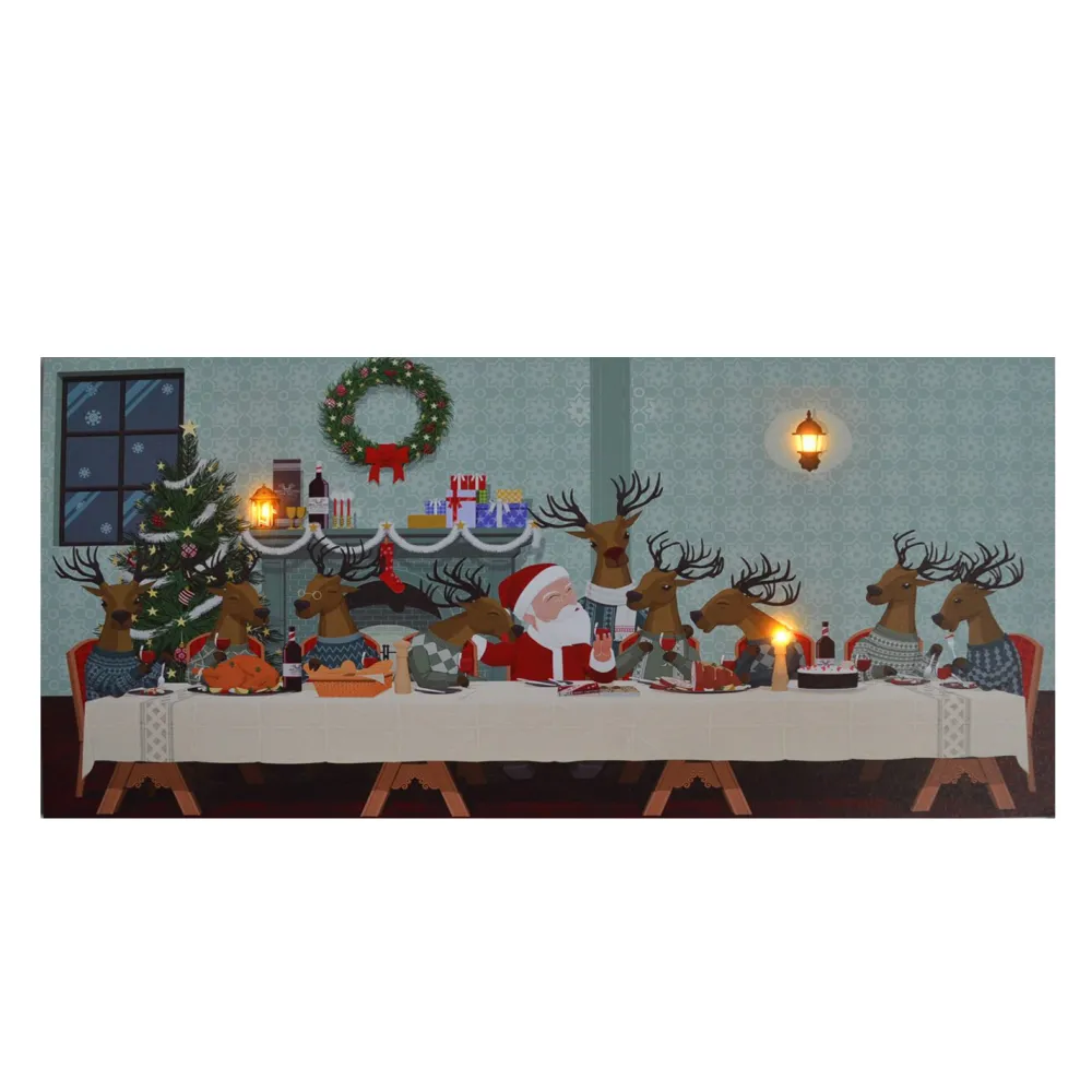 Outlet Christmas Forever CANVAS 24″X12″ 3 LED REINDEER & SANTA DINNER W/TIMER