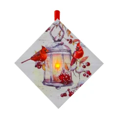 Online Christmas Forever CANVAS 5″X5″ 1 LED W/ CARDINAL ON A BIRD HOUSE
