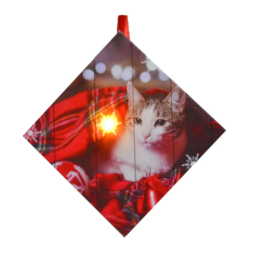 Outlet Christmas Forever CANVAS 5″X5″ 1 LED W/ CAT IN A BLANKET