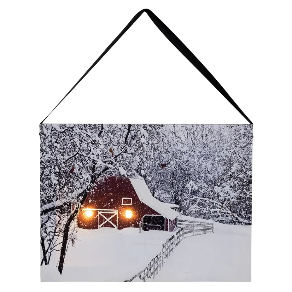 New Christmas Forever CANVAS 8″X6″ 2LED SNOW COVERED RED HOUSE