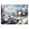 Clearance Christmas Forever CANVAS 16″x12″ LIGHT UP CHURCH 4PCS LED+6/18TIMER