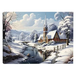 Clearance Christmas Forever CANVAS 16″x12″ LIGHT UP CHURCH 4PCS LED+6/18TIMER