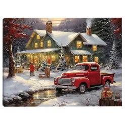 Outlet Christmas Forever CANVAS 16″x12″ LIGHT UP RED TRUCK 6PCS LED+6/18TIMER