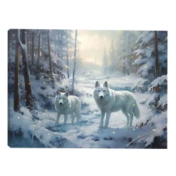 Online Christmas Forever CANVAS 16″x12″ LIGHT UP WOLVES 30PCS LED FIBERS+6/18TIMER