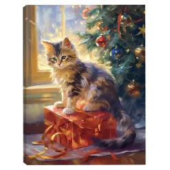 Clearance Christmas Forever CANVAS 12″x15″LIGHT UP CAT 3PCS LED+6/18TIMER