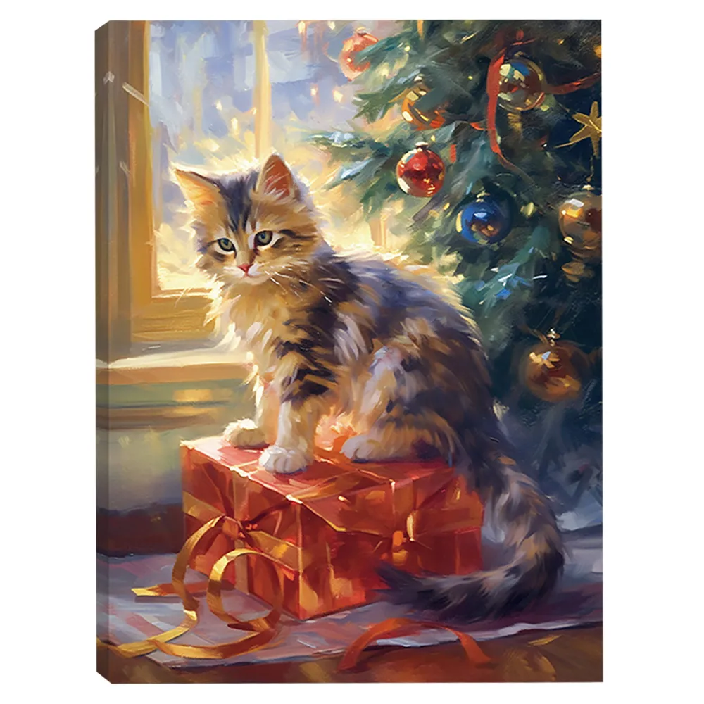 Clearance Christmas Forever CANVAS 12″x15″LIGHT UP CAT 3PCS LED+6/18TIMER