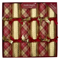 Christmas Forever CHRISTMAS CRACKER PREMIUM 6PCSx12″ PLAID/GOLD SHINNY W/ PICADILLY