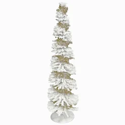 Discount Christmas Forever CONE TREE 20″ WHITE BERRIES SPIRAL W/ GOLD GLITTER
