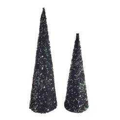Discount Christmas Forever CONE TREE FABRIC 14″/18″ SEQUINS | GLITTER | SHINY SET OF 2 – DARK GREEN