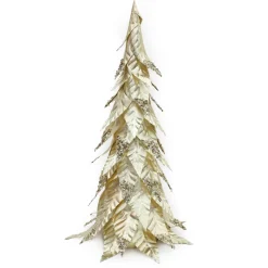 Outlet Christmas Forever CONE TREE METALLIC CHAMPAGNE LEAVES 19″ W/ GLITTER