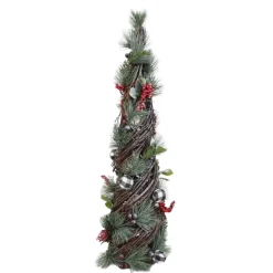 Sale Christmas Forever CONE TREE NAT. RATTAN 22″ W/ MIXED PINE & BERRIES FROSTED