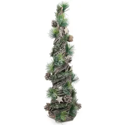 Hot Christmas Forever CONE TREE NATURAL/ GRAY FROSTED 21.5 W/ PINE, CONES & STARS