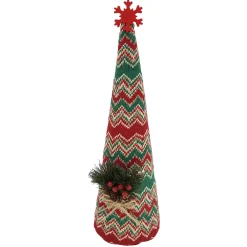 Best Christmas Forever CONE TREE PLUSH 15″ W/ SNOWFLAKE, BERRIES & NEEDLE PINE RED/GREEN