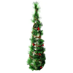 Best Christmas Forever CONE TREE RATTAN 24″ W/ NEEDLE PINE & RED BERRIES
