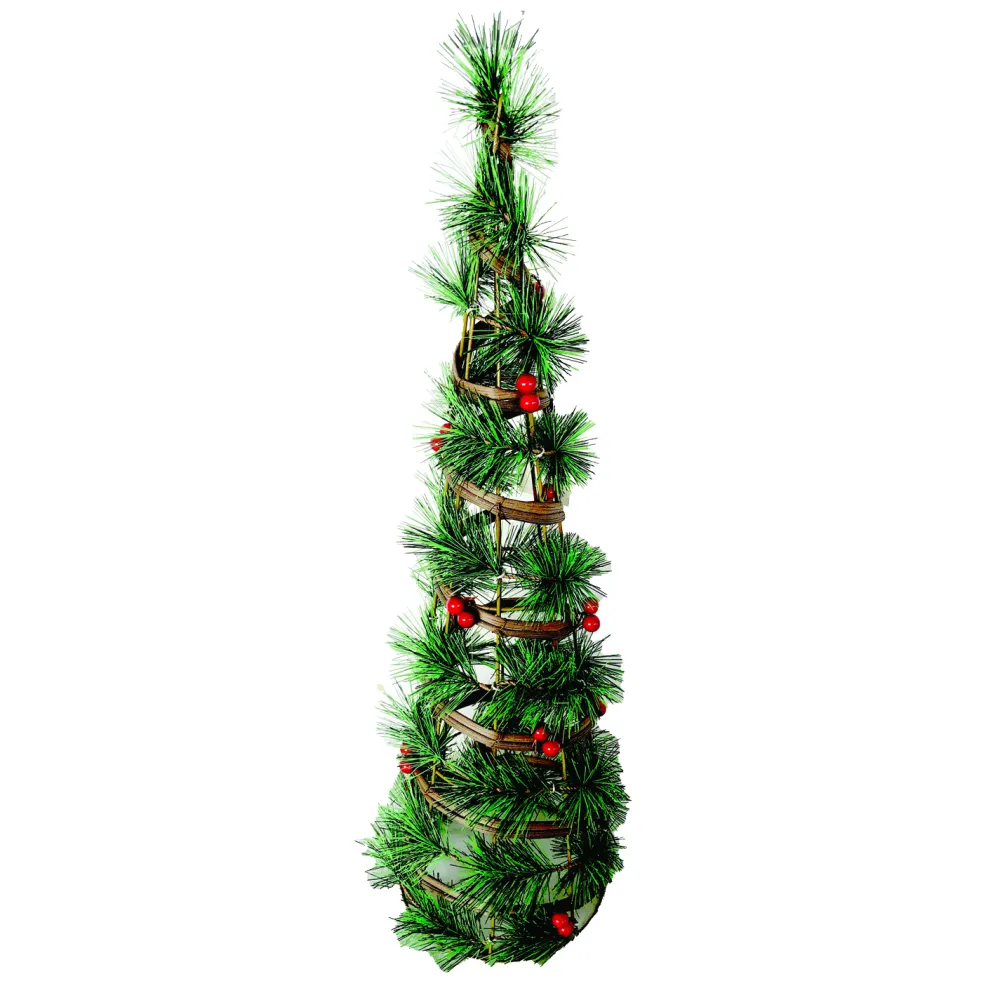Best Christmas Forever CONE TREE RATTAN 24″ W/ NEEDLE PINE & RED BERRIES