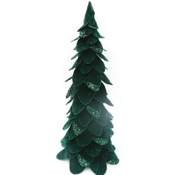 New Christmas Forever CONE TREE VELVET EMERALD GREEN LEAVES 26″ W/ VELVET GLITTER