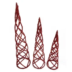 Best Christmas Forever CONE TREE WIRE SET 16”/20”/24” W/ RED GLITTER LED LIGHTS 3AA BATTERY W/TIMER