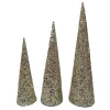New Christmas Forever CONE TREE YARN/ GLTR 15.5″/19.5″/23.5″ CHAMPAGNE GOLD W/ GLITTER & SEQUINS 3PC.