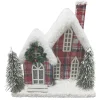 Hot Christmas Forever COTTAGE HOUSE 9″x9″ RED/PLAID W/ SNOW ROOF LED LIGHT-UP W/ TIMER