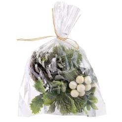 Hot Christmas Forever CRAFT BAG 5″X6″ FROSTED MIXED GREEN W/ WHITE BERRIES & PINE CONES