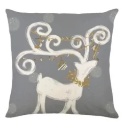 Hot Christmas Forever CUSHION DECORATIVE 16″ X 16″ – REINDEER GRAY/ IVORY
