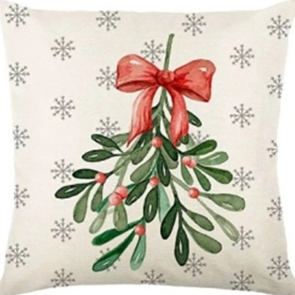 Sale Christmas Forever CUSHION DECORATIVE 16″x16″ – MISTLETOE IVORY/GREEN
